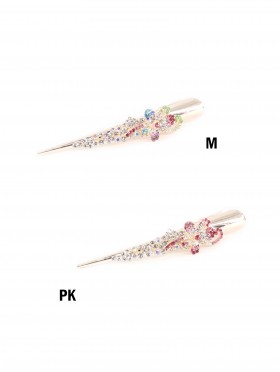 Woman Gold Tone Metal Floral Rhinestone Hair Clip 